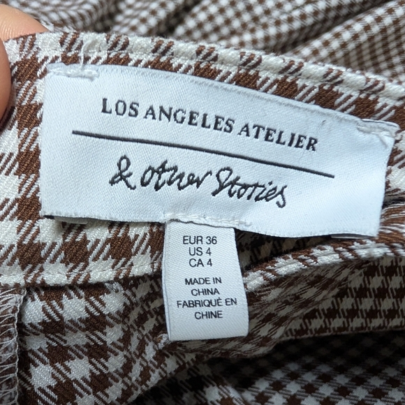 & Other Stories Belted Micro Gingham Houndstooth Overalls Brown S 4 Square Neck - Picture 9 of 14